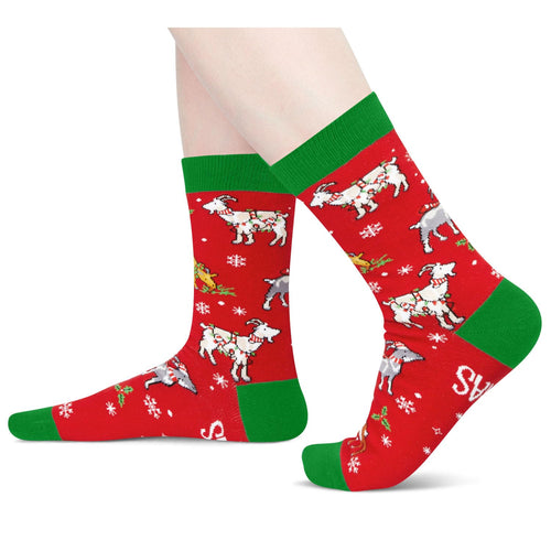 Christmas Gifts for Men Women - Red Christmas Stockings Secret Santa Socks Xmas Stocking Stuffers for Goat Lovers Goat Gifts