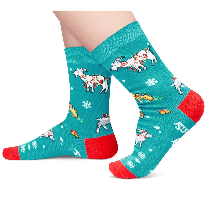 Christmas Gifts for 2-3 Years Old Kids - Green Christmas Stockings Secret Santa Socks Xmas Stocking Stuffers for Goat Lovers