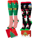 Christmas Gifts Stocking Socks for Girls - Secret Santa Gnome Socks Elf Knee Socks for 4-6 Years Kids