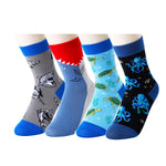 HAPPYPOP Silly Socks for Kids - Shark Gifts Adult 4 Pack, Octopus Turtle Socks for Teen Boys 4-6 Years