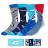 HAPPYPOP Shark Gifts for Boys - Silly Shark Socks Adult 4 Pack, Ocean Socks for kids Boys 13-18 Years