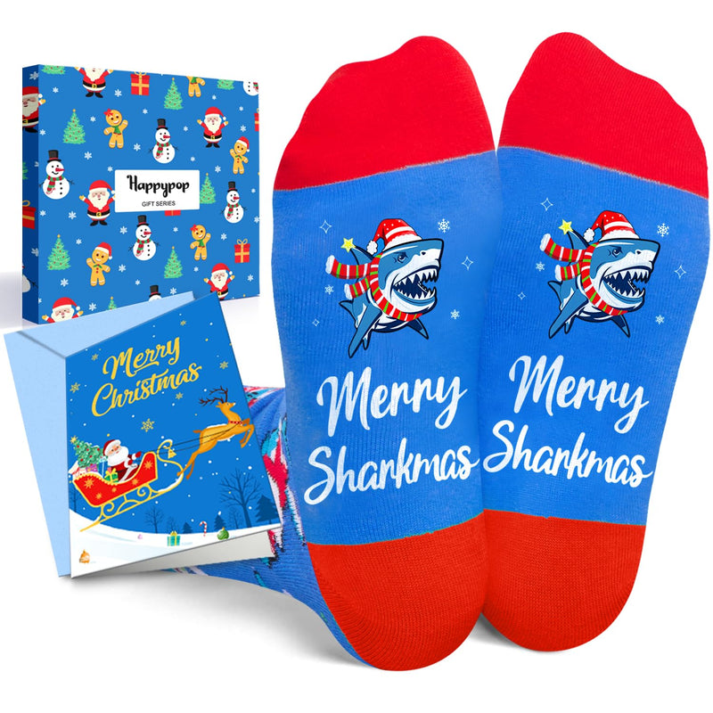 Christmas Gifts Stocking Socks for 2-3 Years Old Boys Girls - Shark Ocean Animal Socks Greeting Card for Kids