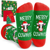 Christmas Gifts for Men Women - Green Christmas Stockings Secret Santa Socks Xmas Stocking Stuffers for Cow Lovers Cow Gifts