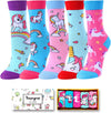 Animal Socks Pack for Girls - Llama Gifts Unicorn Gifts Corgi Socks Chicken Socks Kids 5 pairs for 7-9 Years Old