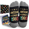 HAPPYPOP 1980 Birthday Gift Ideas for Men Women - Socks for 44 Year Old Middle Aged Man Woman, Best Gifts for 44 Year Olds, 44th Birthday Gifts for Him Her