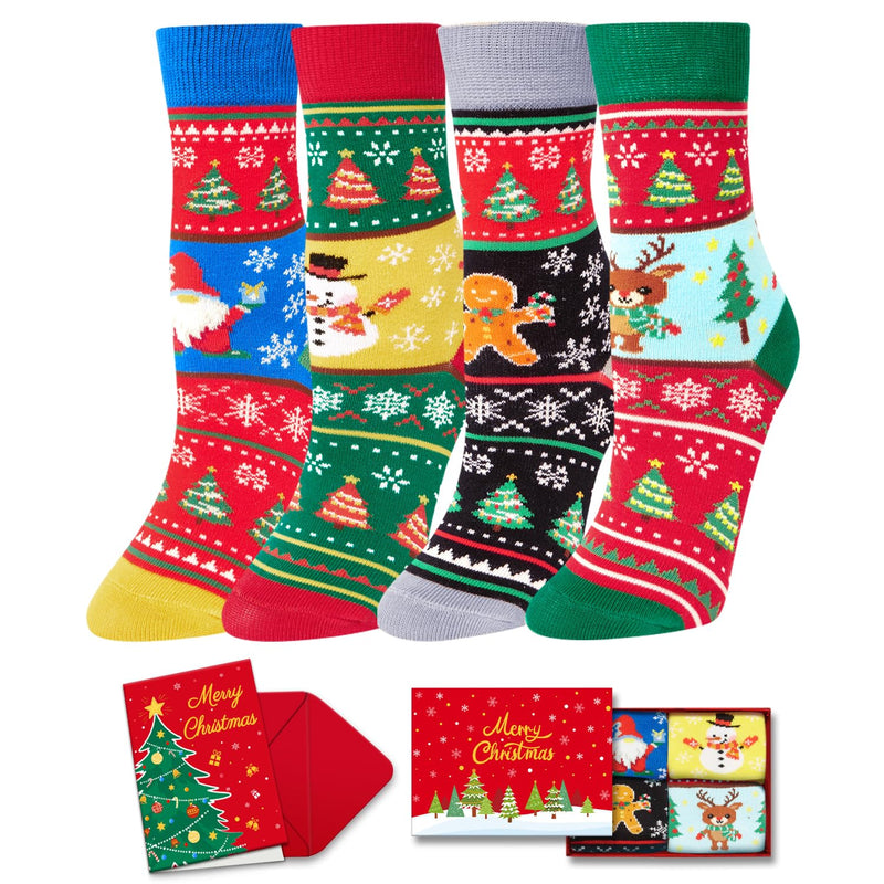 Christmas Gifts Stocking Socks for Girls Boys - Secret Santa Socks Xmas Stocking Stuffers for Little Kids, 4 Pack of Christmas Socks