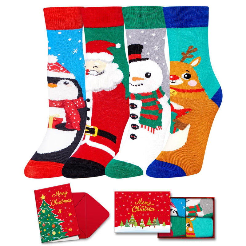 Christmas Gifts Stocking Socks for Tweens - Secret Santa Socks Xmas Stocking Stuffers for Big Kids, 4 Pack of Christmas Socks