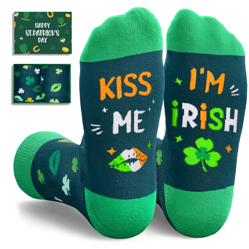 HAPPYPOP St. Patrick's Day Socks for Women Men - Shamrock Socks, Kiss Me Im Irish Gifts Green Socks, St Patricks Day Gifts