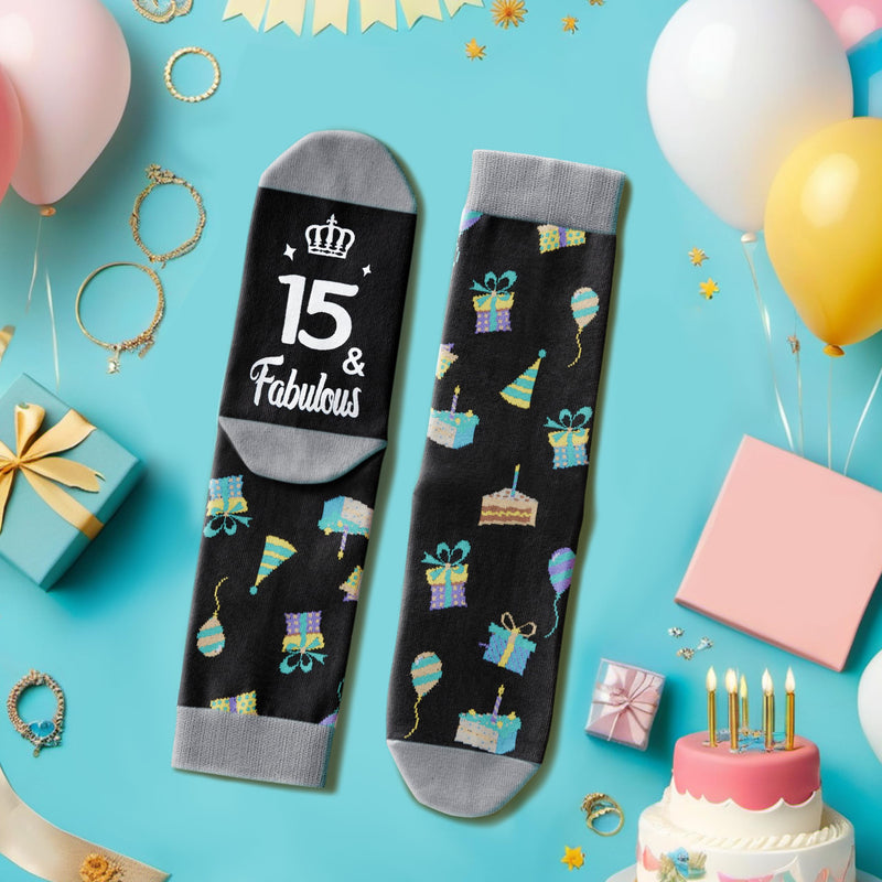 15th Birthday Gifts Ideas Socks - 15 Year old Boy Girl Gifts, Happy Birthday Gifts for 15 Years