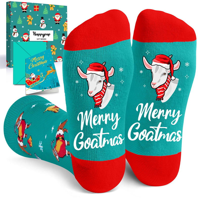 Christmas Gifts for Teens Men Women - Green Christmas Stockings Secret Santa Socks Xmas Stocking Stuffers for Goat Lovers