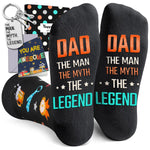 Cool Gifts For Dad Father Him - Dad Birthday Gifts, Father Gifts From Daughter Son, Fathers Day Socks Funny Dad Socks With Greeting Card Keychain