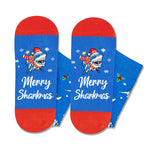 Christmas Gifts Stocking Socks for Men Women - Secret Santa Socks Xmas Stocking Stuffers Greeting Card for Dad Mom Blue Shark Ocean Animal