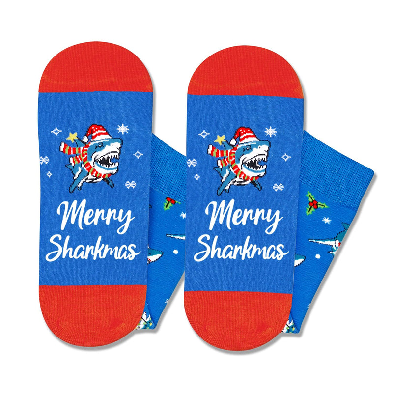 Christmas Gifts Stocking Socks for Men Women - Secret Santa Socks Xmas Stocking Stuffers Greeting Card for Dad Mom Blue Shark Ocean Animal