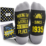 HAPPYPOP 10 Year Old Birthday Gifts Ideas for Men - Socks for 90 Year Old Elderly, 1935 Birthday Gifts for Men Women, Birthday Gift Box with Greeting Card