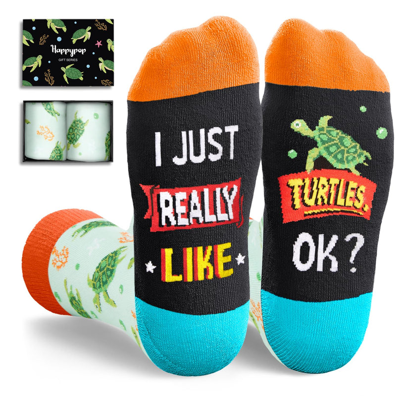 HAPPYPOP Turtle Gifts for Women Men - Crazy Sea Turtle Socks Ocean Gifts for Teens, Turtle Socks Animal Turtle Gifts