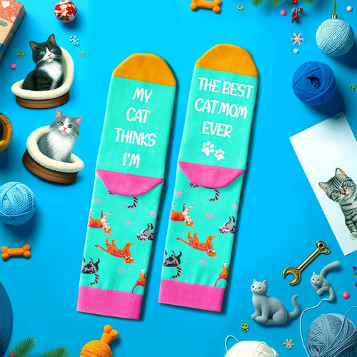 Funny Cat Mom Gifts for Women Cat Lover Gifts, Fun Cat Socks for Women Girls Cat Mom Socks