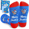 Christmas Gifts Stocking Socks for Men Women - Secret Santa Socks Xmas Stocking Stuffers Greeting Card for Dad Mom Blue Shark Ocean Animal