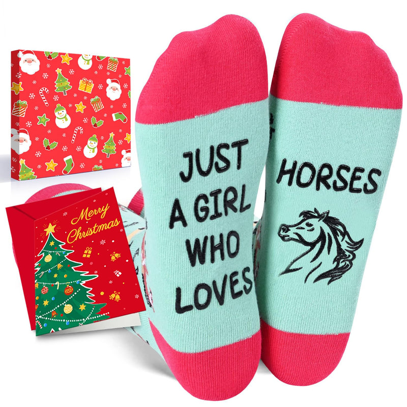 Christmas Horse Gifts for Women - Blue Christmas Stockings Secret Santa Socks Xmas Stocking Stuffers for Horse Lovers