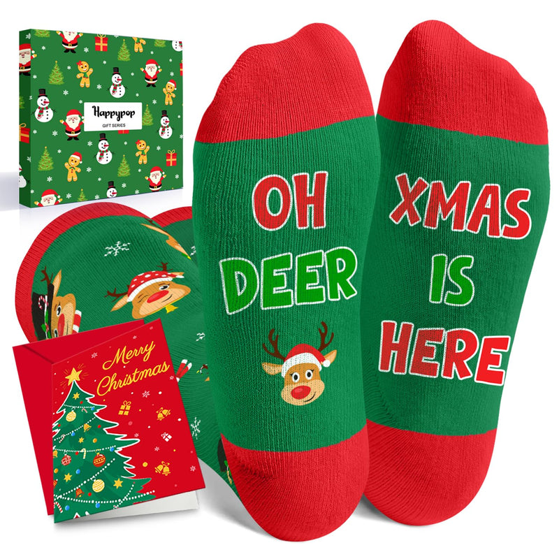 Christmas Gifts Stocking Socks for Kids - Knee High Deer Socks Reindeer Stockings for Boys Girls 7-9 Years Old