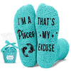 HAPPYPOP Pisces Zodiac Birthday Gifts for Women Men- Astrology Constellation Horoscope Gifts for Teen Girls, Fuzzy fuzzy Space Galaxy Pisces Socks