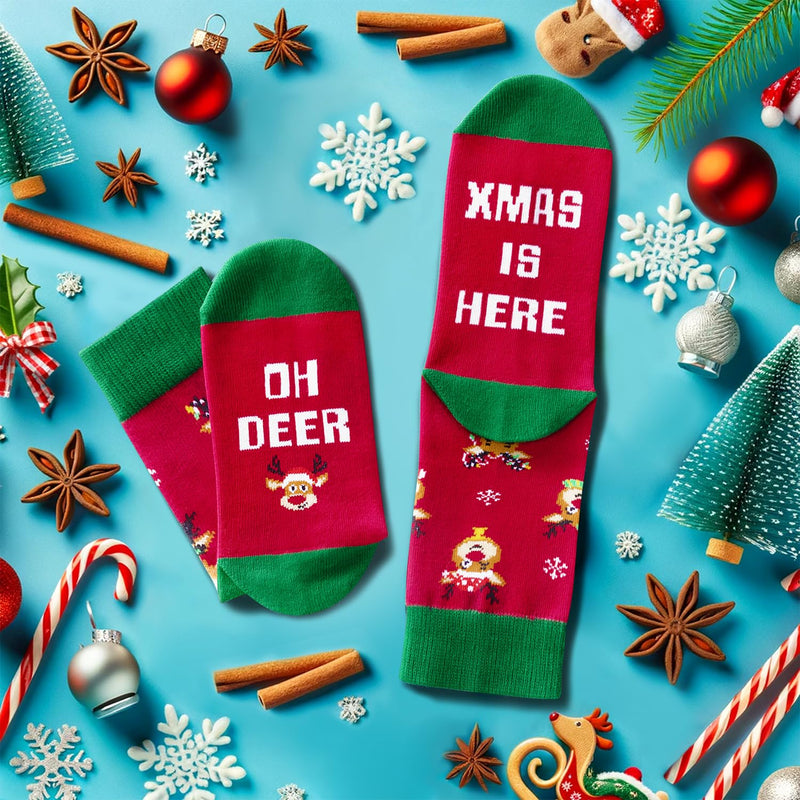 Funny Christmas Socks for Boys Girls, Holiday Socks Reindeer Socks for Kids, Christmas Gifts Santa Gifts Stocking Stuffers