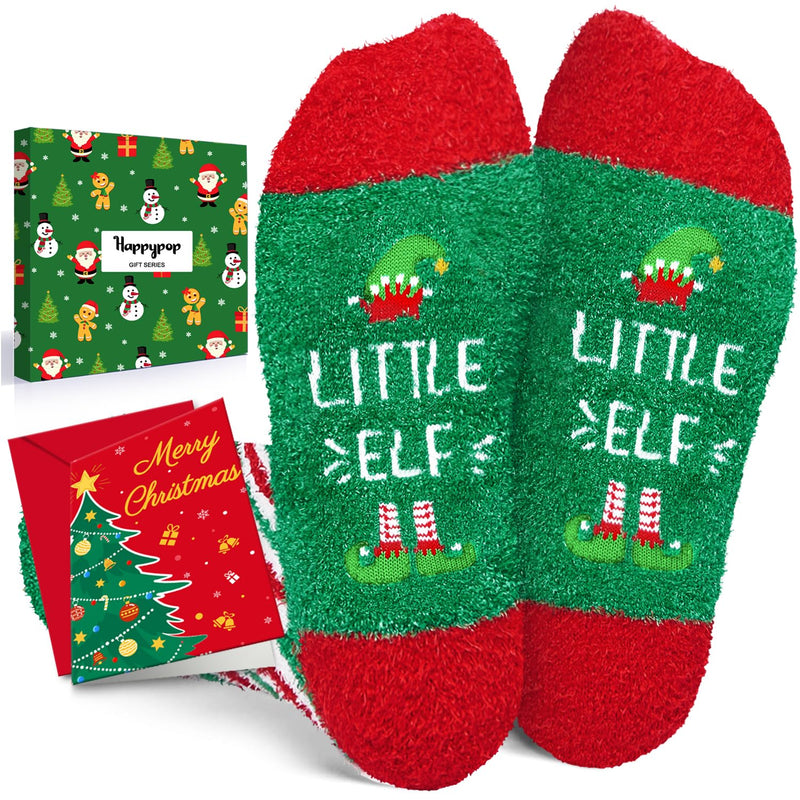 HAPPYPOP Christmas Socks for Boys Girls - Secret Santa Xmas Gifts, Elf Stocking for Kids with Greeting Card 4-6 Years