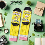 HAPPYPOP Gifts for Writers - Funny Writing Socks Author Gifts for Writes, Stocking Stuffers for Teen Boys Girls, Pencil Socks for Men Women