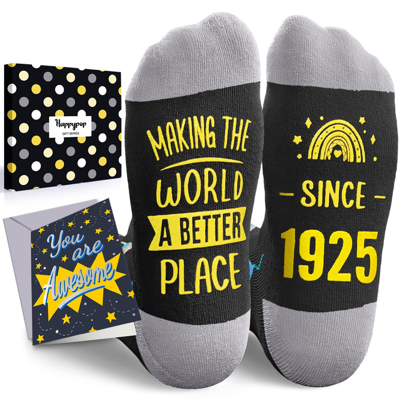 HAPPYPOP 100 Year Old Birthday Gifts Ideas for Men - Socks for 100 Year Old Elderly, 1925 Birthday Gifts for Men Women, Birthday Gift Box with Greeting Card