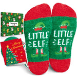 HAPPYPOP Secret Santa Socks for Women Men - Christmas Little Elf Socks, Xmas Stocking Stuffers for Adults With Greeting Card