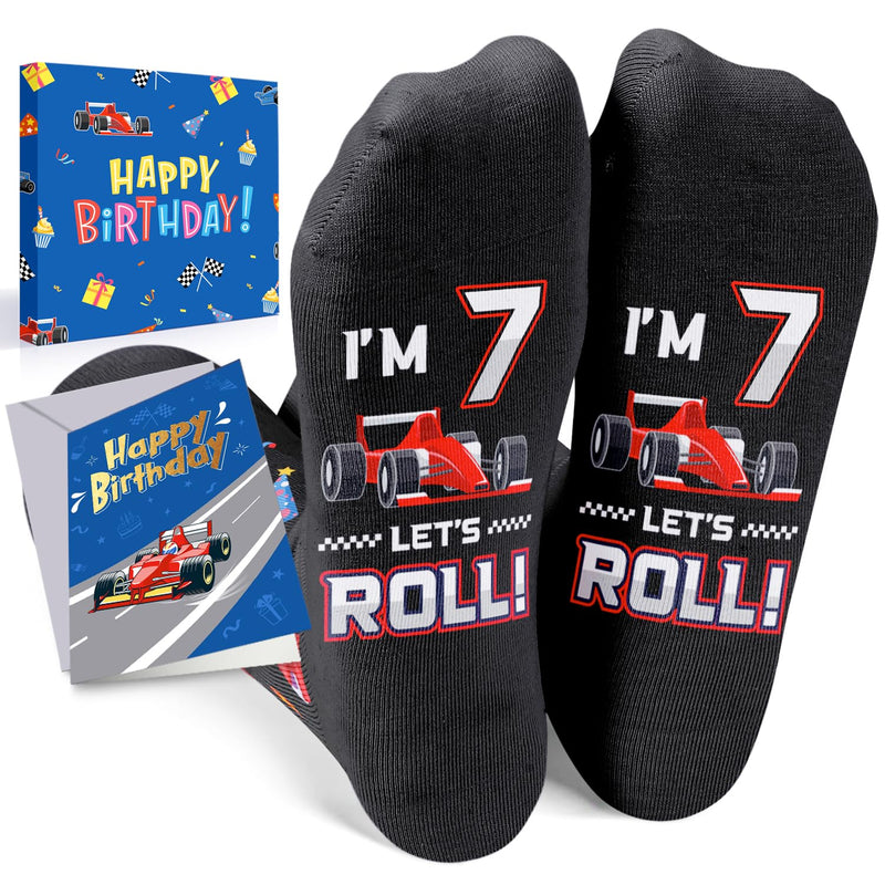 HAPPYPOP 7 Year Old Birthday Gifts Socks Ideas - Seven Year Old Gifts in Birthday Greeting Card, Gifts for Child Boys Girls Age 7 with Birthday Box