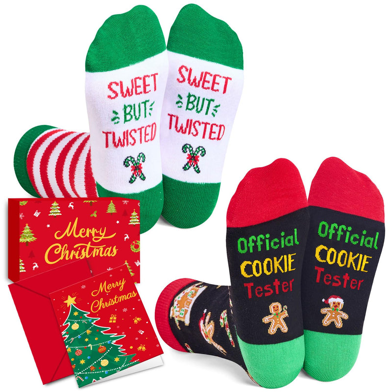 Christmas Gifts Stocking Socks for Kids - Gingerbread Candy Cane Socks for Boys Girls, Xmas Stocking Stuffers for Tweens