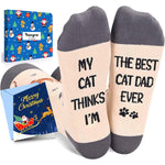 Cat Dad Christmas Gifts - Funny Cat Gifts for Cat Lovers, Novelty Cat Socks Crazy Silly Fun Socks for Men Husband with Greeting Card