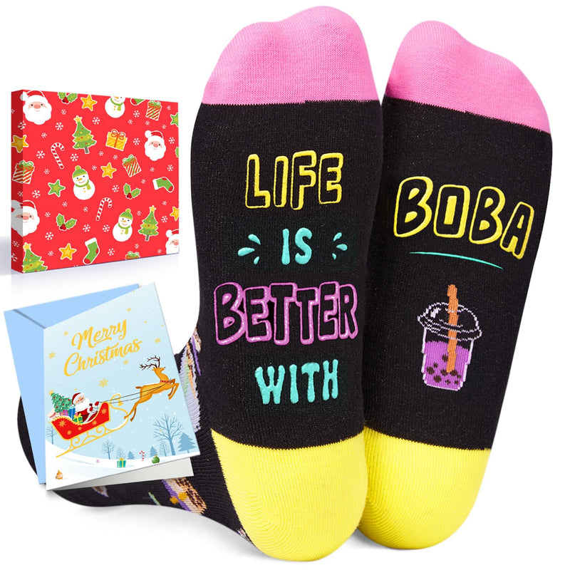 Boba Gifts for Women Men - Funny Christmas Gifts for Boba Lover Drinker, Cute Boba Socks Teens