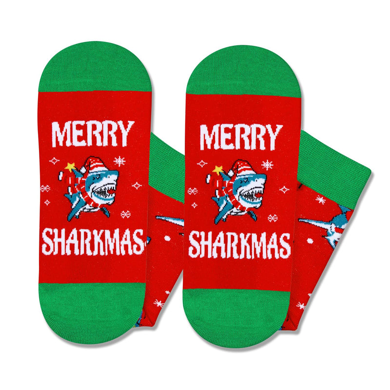 Christmas Gifts Stocking Socks for Teen Men Women - Secret Santa Socks Xmas Stocking Stuffers Greeting Card for Dad Mom Red Shark Ocean Animal