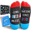 HAPPYPOP 18th Birthday Gifts Ideas for Boys - Socks for Boys Girls Age 18, Awesome Since 2007 Birthday Presents with Greeting Card for Young Adult