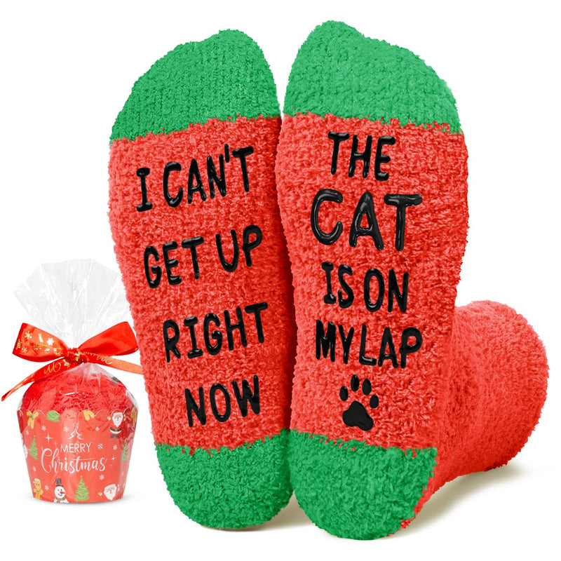 Christmas Cat Mom Gifts – Cute Fuzzy Socks for Women Men, Cat Lover Cat Dad Gifts, Funny Christmas Socks for Her