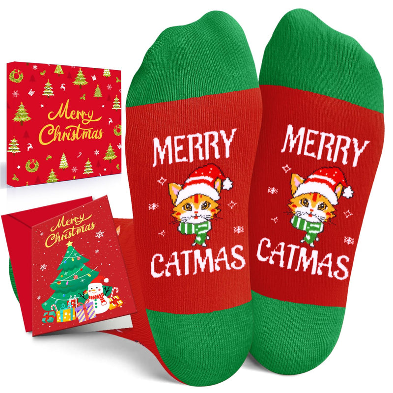 Christmas Gifts Stocking Socks for Boys Girls - Cat Themed Red Santa Gifts Xmas Stocking for Kids 7-9 Years Old