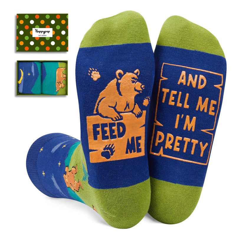 Funny Bear Socks for Men Women, Novelty Bear Gifts for Bear Lovers Fall Bear Socks Crazy Silly Fun Socks