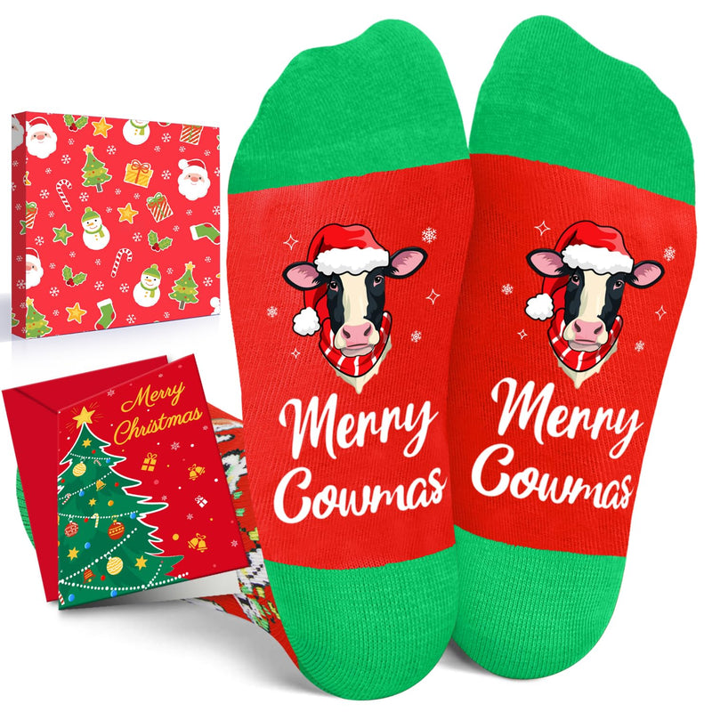 Christmas Gifts for 7-9 Years Old Kids - Red Christmas Stockings Secret Santa Socks Xmas Stocking Stuffers for Cow Lovers