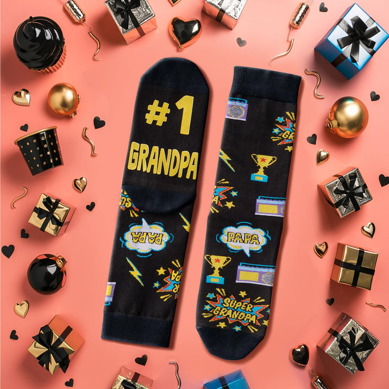 HAPPYPOP Grandpa Gifts From Grandson Granddaughter - Grandfather Gifts Granddaddy Gifts Gramps Gifts, Grandpa Birthday Gifts, Grandpa Socks, Black