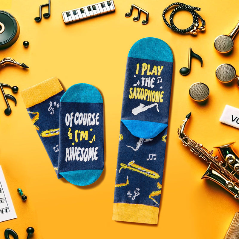 Saxophone Gifts for Men; Funny Music Socks 2 Pairs, Novelty Crazy Musician Saxophone Socks