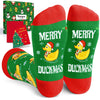 Christmas Gifts Stocking Socks For Men Women - Duck Socks Xmas Stocking Stuffers For Mom Dad, Santa Socks For Christmas