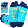 HAPPYPOP Silly Socks for Boys - Funny Shark Gifts Kids 7-9 Years, Novelty Ocean Animal Gifts Shark Socks