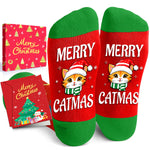 Christmas Gifts Stocking Socks for Cat Lovers - Christmas Socks for Teens Red Cat Mom Cat Dad Socks for Women Men