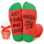 Christmas Gifts for Teens Women - Red Christmas Stockings Teen Girls 2024 Secret Santa Socks Fuzzy Stocking Stuffers Horse Gifts