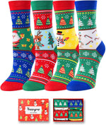 Christmas Gifts Stocking Socks for 10-12 Years Old Kids - Xmas Socks 4 Pack, Stocking Stuffers for Teen Boy Girl