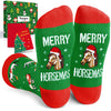 Christmas Gifts for Men Women - Green Christmas Stockings Red Secret Santa Socks Xmas Stocking Stuffers for Horse Lovers Horse Gifts