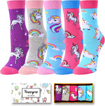 Animal Socks Pack for Girls - Llama Gifts Unicorn Gifts Corgi Socks Chicken Socks Kids 5 pairs 4-6 Years Old