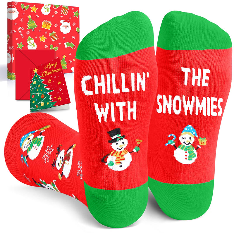 Christmas Gifts Stocking Socks for Mom - Christmas Red Snowman Socks Xmas Stocking Stuffers for Women Men