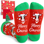 Christmas Gifts for Men Women - Red Christmas Stockings Secret Santa Socks Xmas Stocking Stuffers for Cow Lovers Cow Gifts